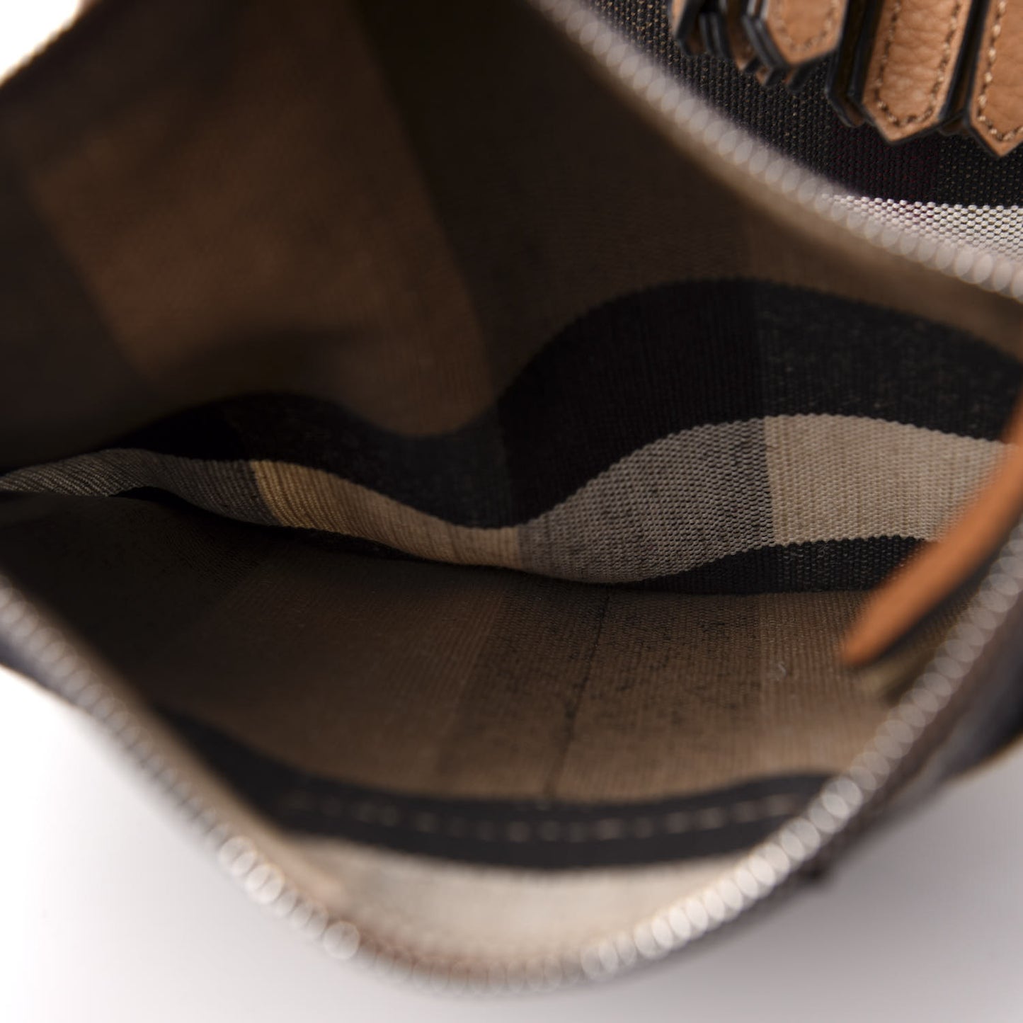 Grainy Calfskin Canvas Mega Check Medium Ashby Tassel Hobo Saddle Brown