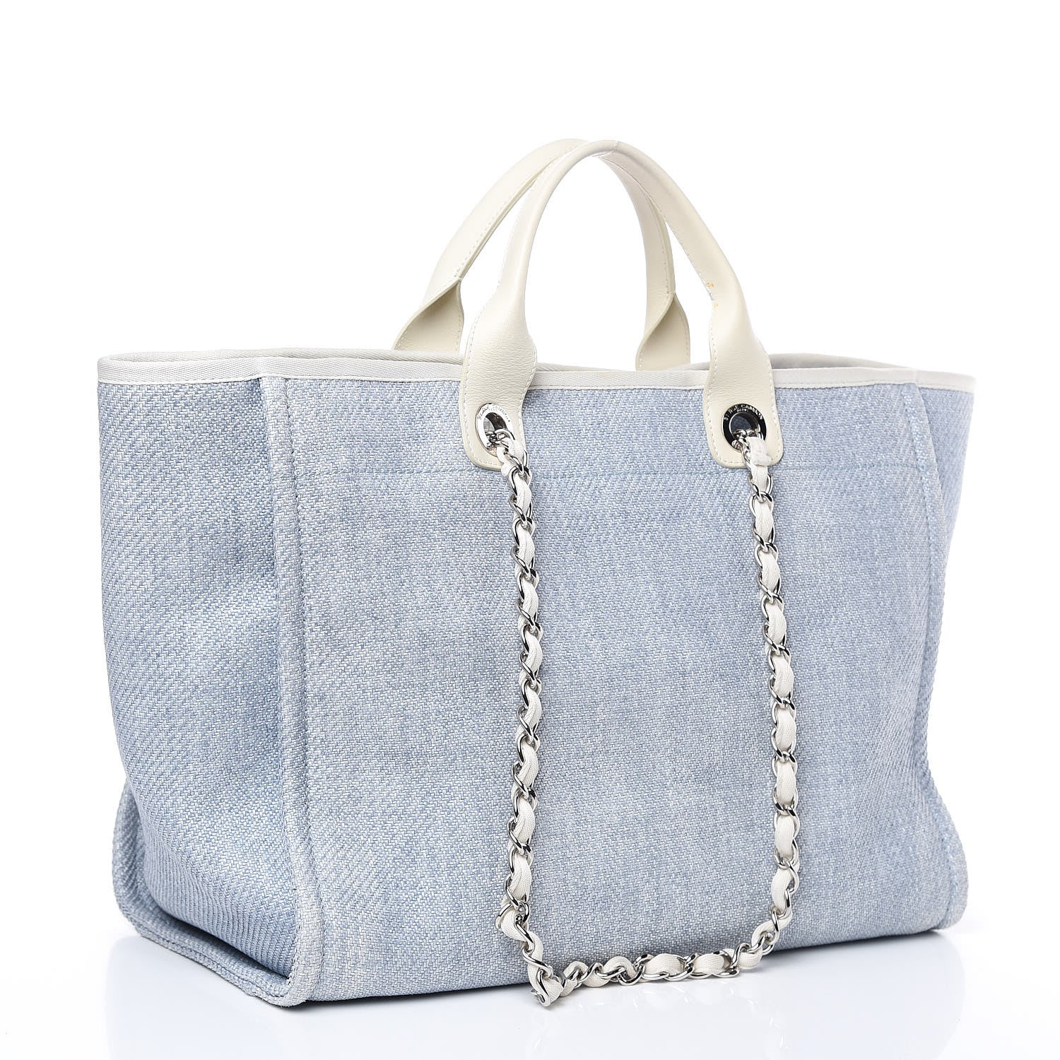 Chanel Woven Straw Raffia Large Deauville Tote Blue 4 of 13