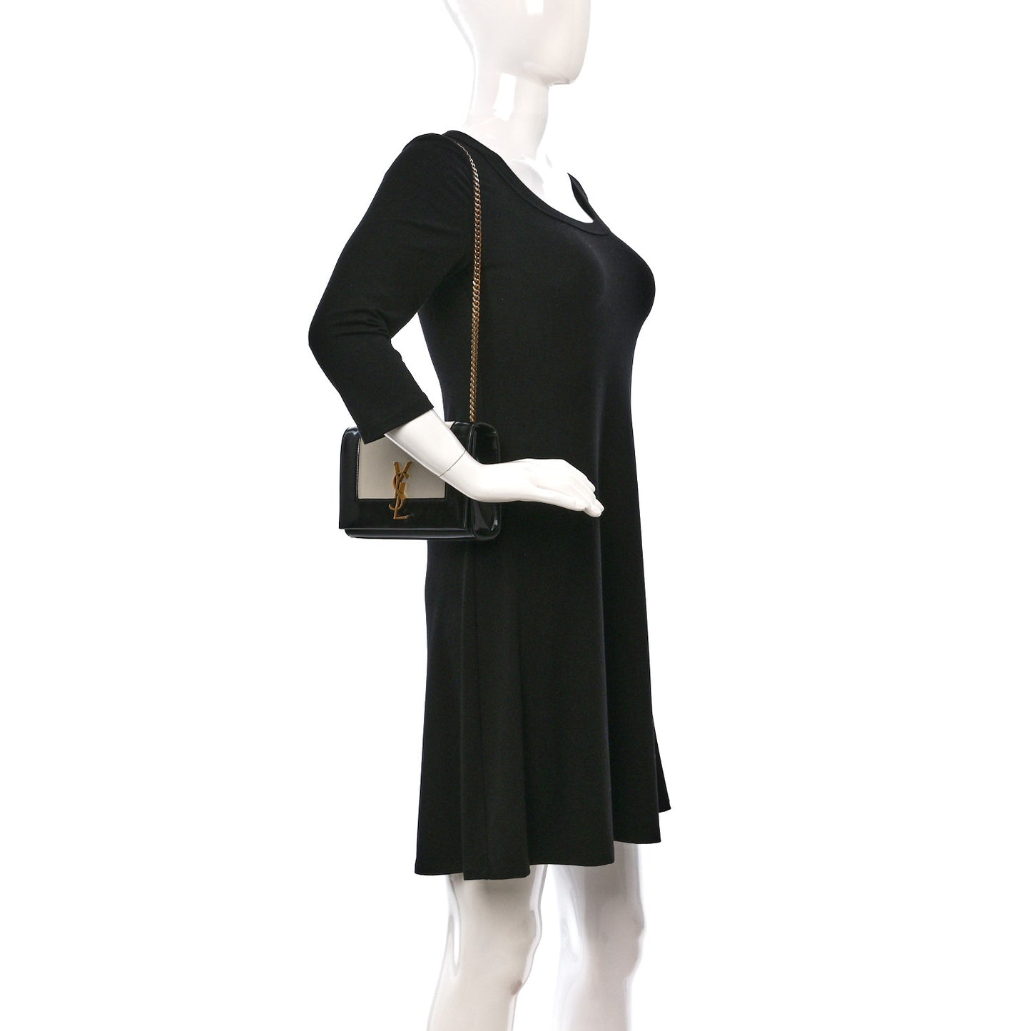 Nappa Patent Calfskin Two-Toned Small Monogram Kate Satchel Alabastro Black