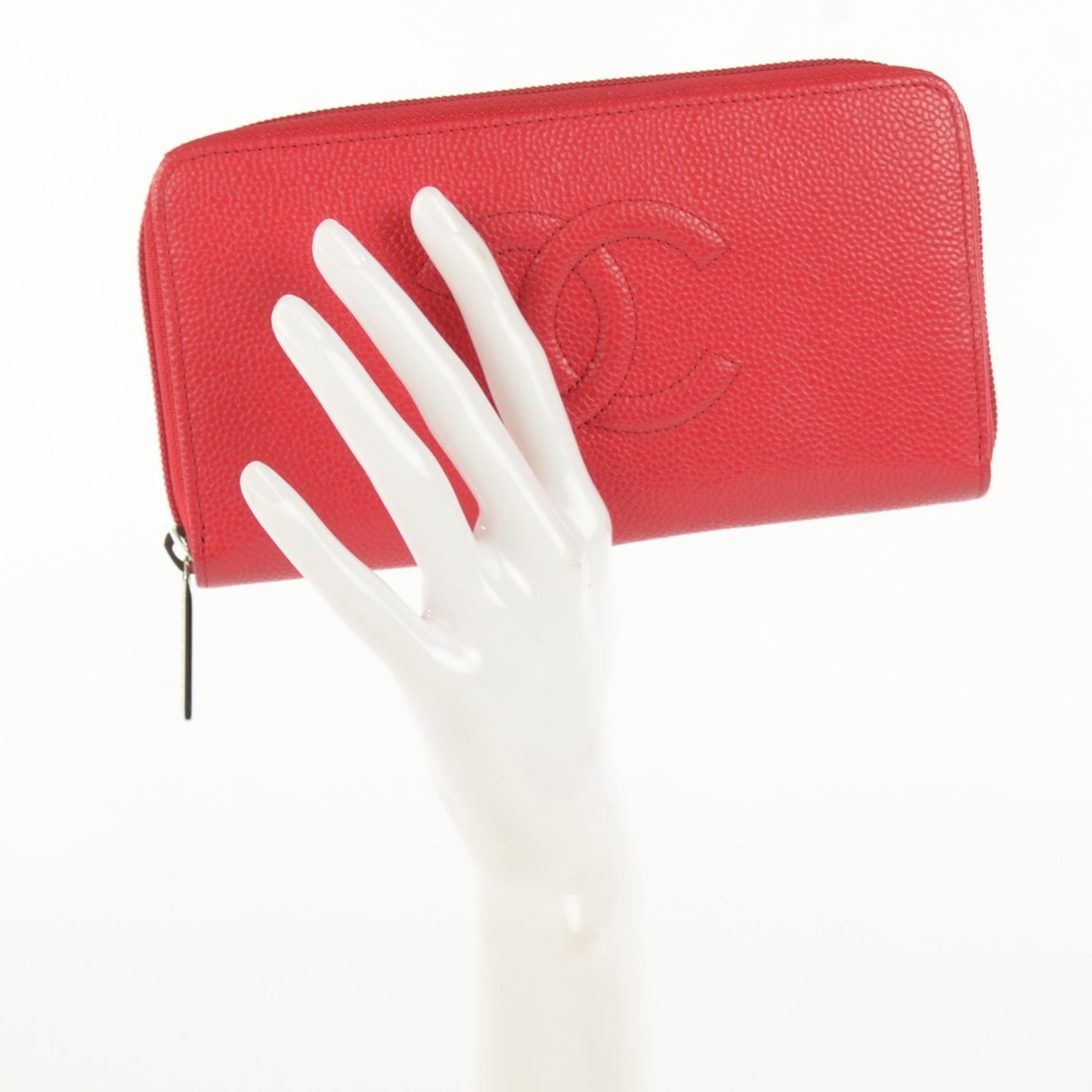 Caviar Timeless CC Large Gusset Zip Around Wallet Rose Fonce