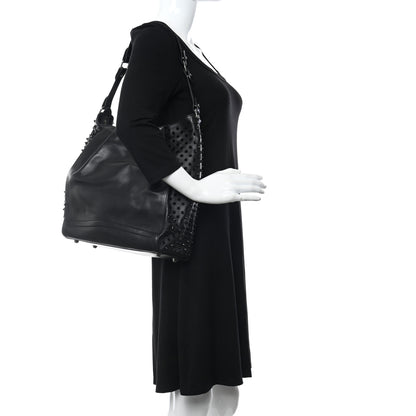 Christian Louboutin Calfskin Justine Spikes Hobo Black 2 of 14