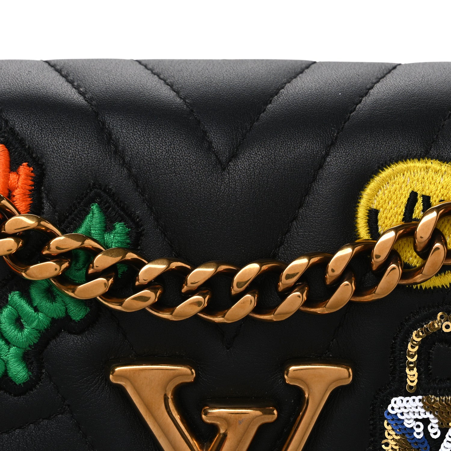 Louis Vuitton Calfskin Embroidered New Wave Chain MM Black 8 of 10