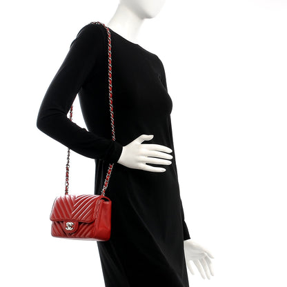 Chanel Caviar Chevron Quilted Mini Square Flap Dark Red 2 of 8