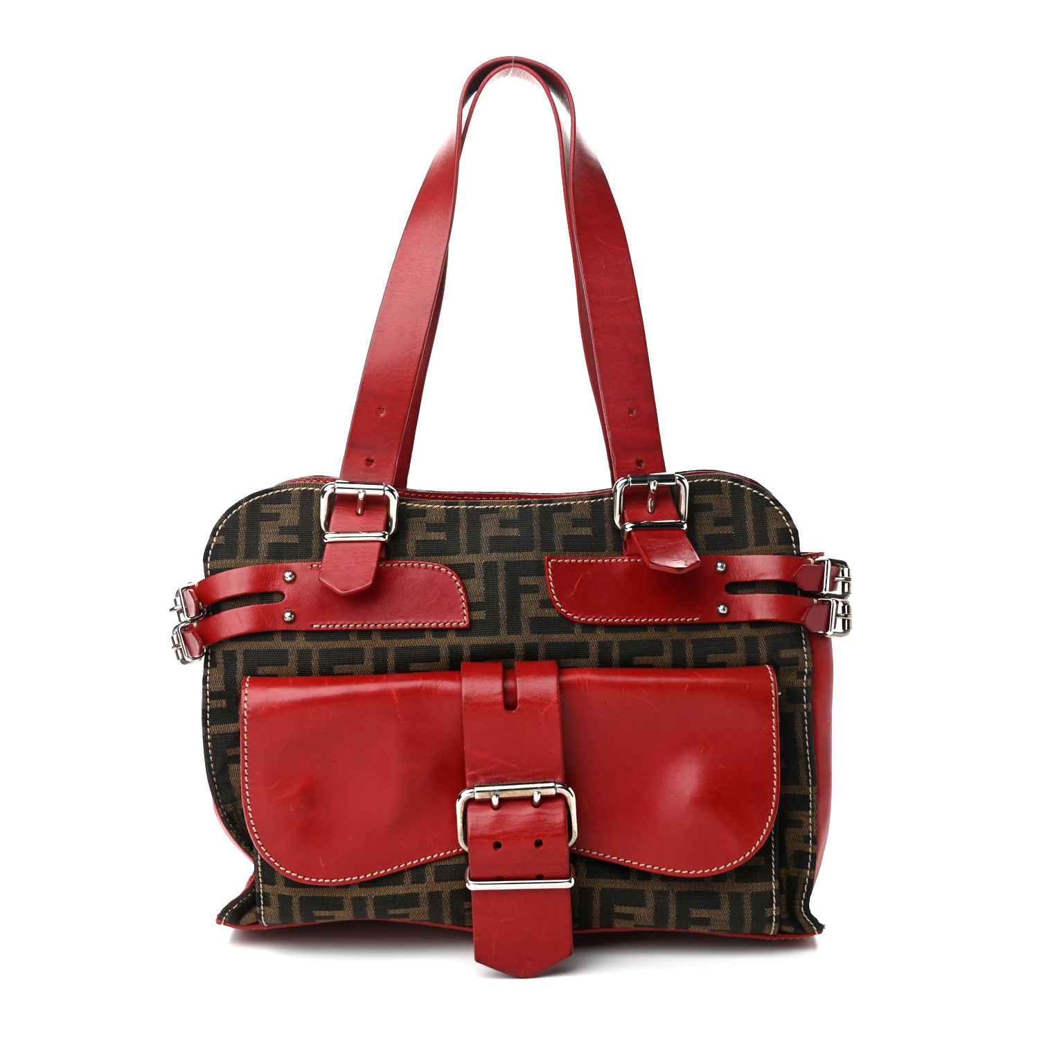 Fendi Zucca Pocket Shoulder Bag Tobacco Red 1 of 9