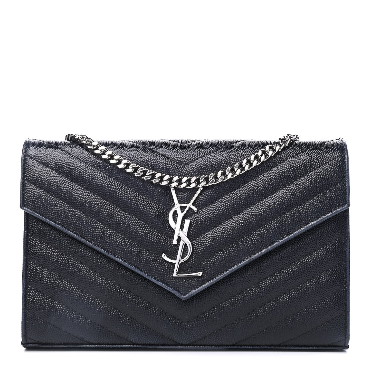 Grain De Poudre Matelasse Chevron Monogram Chain Wallet Black