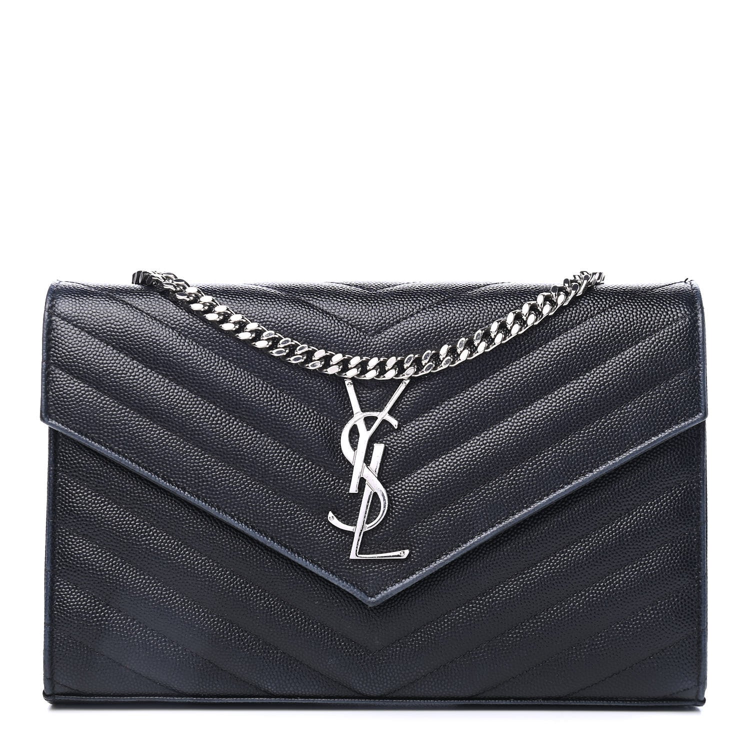 Saint Laurent Grain De Poudre Matelasse Chevron Monogram Chain Wallet Black 1 of 5