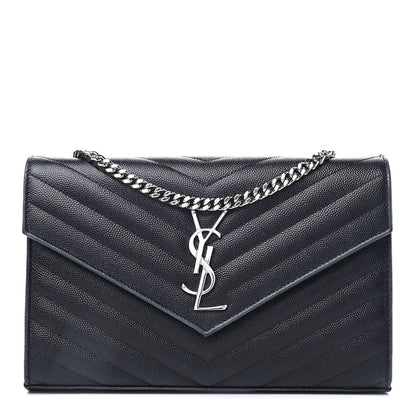 Saint Laurent Grain De Poudre Matelasse Chevron Monogram Chain Wallet Black 1 of 5
