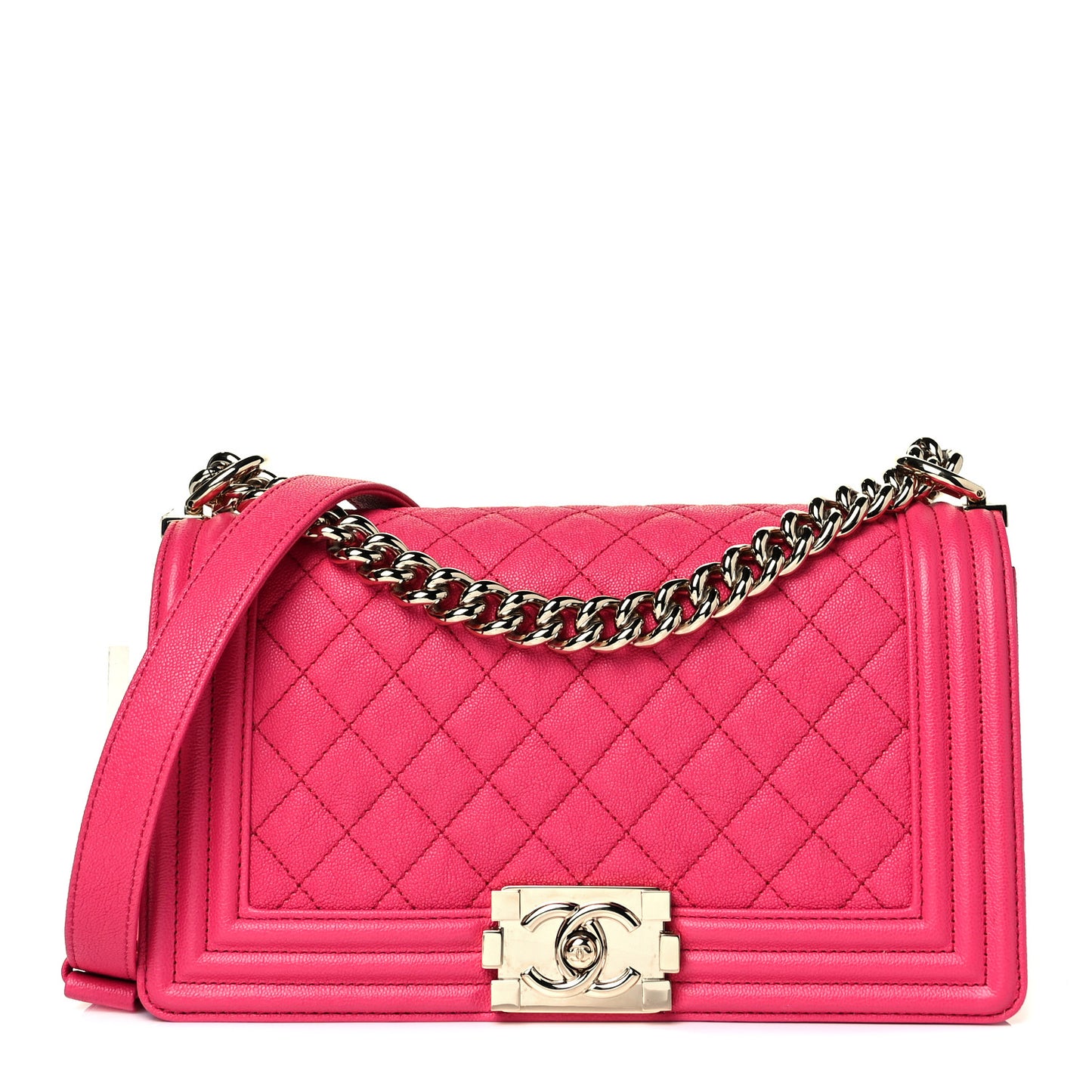 Caviar Quilted Medium Boy Flap Fuchsia