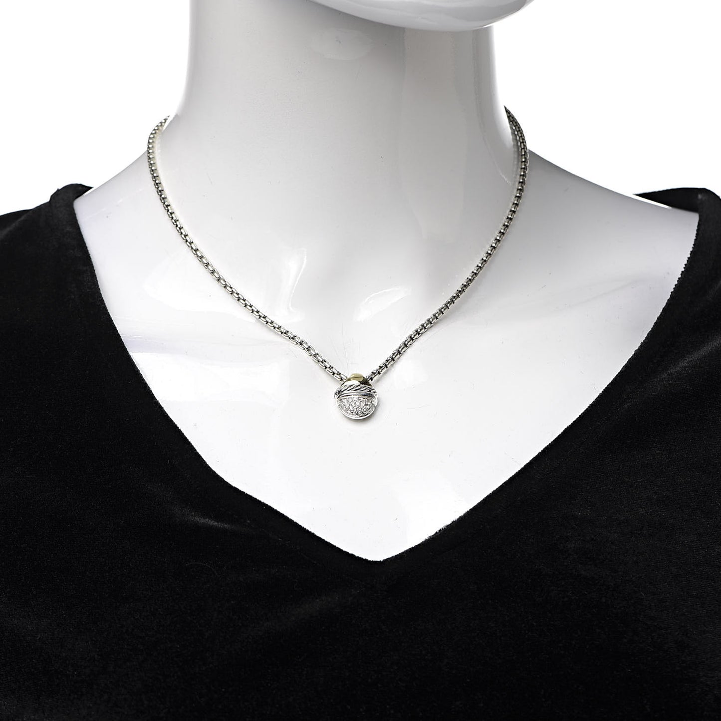 Sterling Silver 18K Yellow Gold Diamond Acorn Pendant Necklace