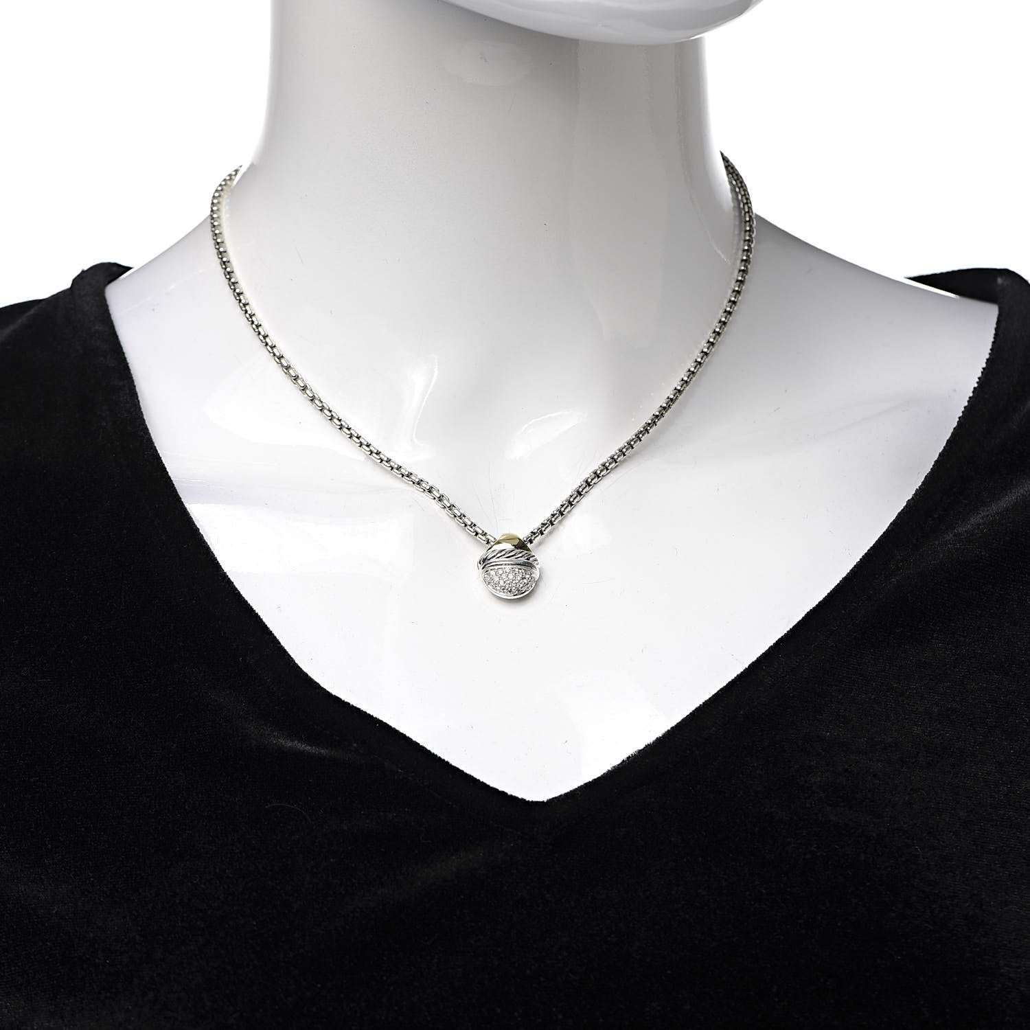 David Yurman Sterling Silver 18K Yellow Gold Diamond Acorn Pendant Necklace 2 of 6