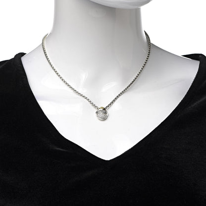 David Yurman Sterling Silver 18K Yellow Gold Diamond Acorn Pendant Necklace 2 of 6