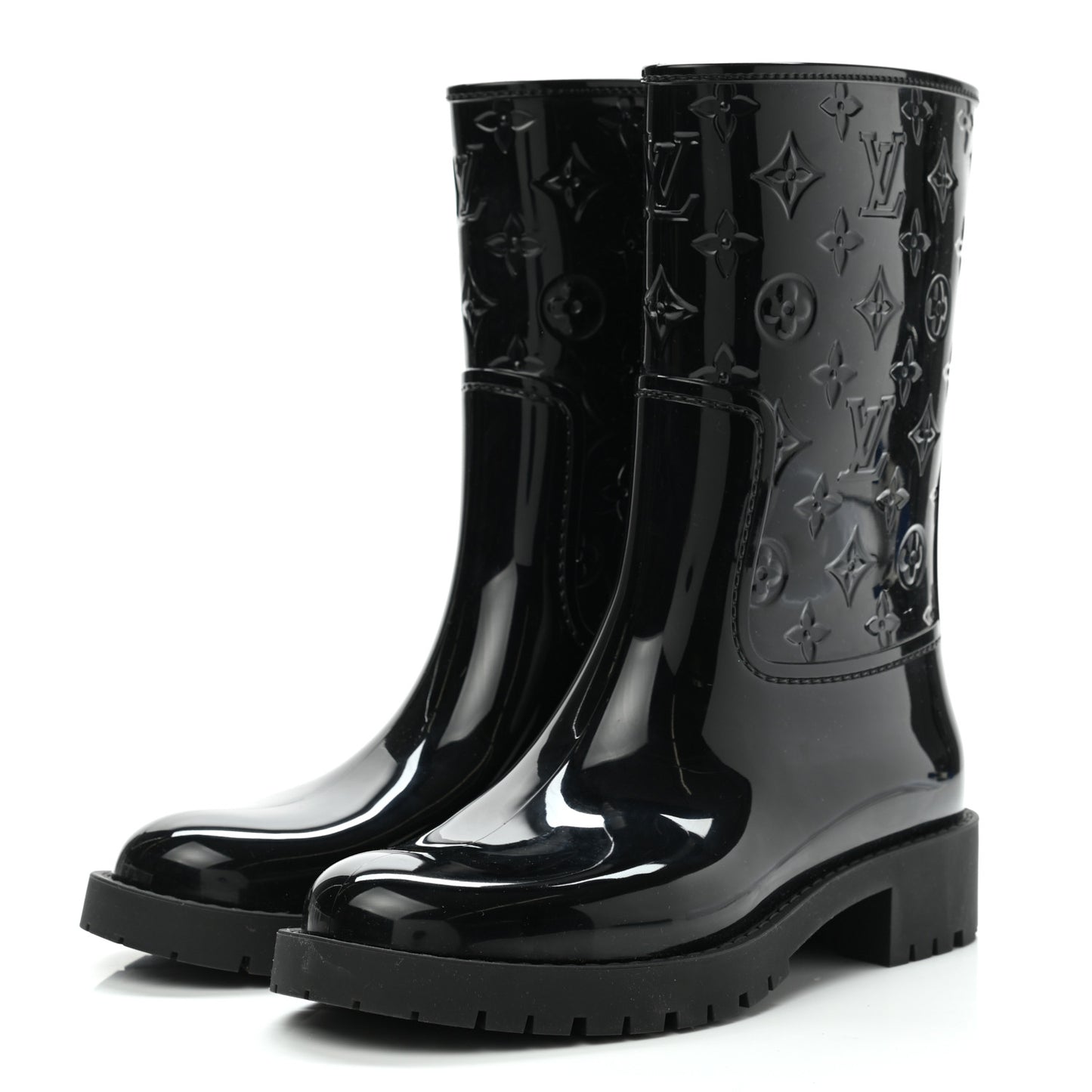 Rubber Embossed Monogram Drops Flat Half Boots 37 Black