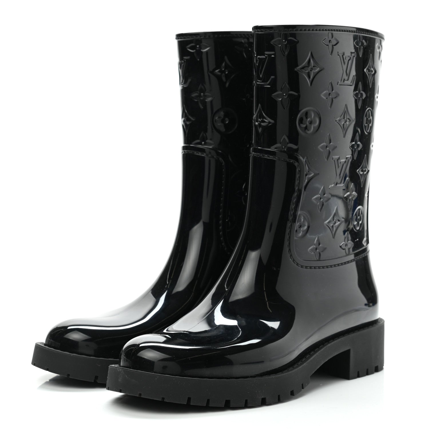 Louis Vuitton Rubber Embossed Monogram Drops Flat Half Boots 37 Black 3 of 7