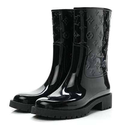 Louis Vuitton Rubber Embossed Monogram Drops Flat Half Boots 37 Black 3 of 7