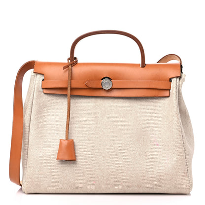 Hermes Toile Vache Calfskin Herbag 30 PM Black Natural 3 of 20