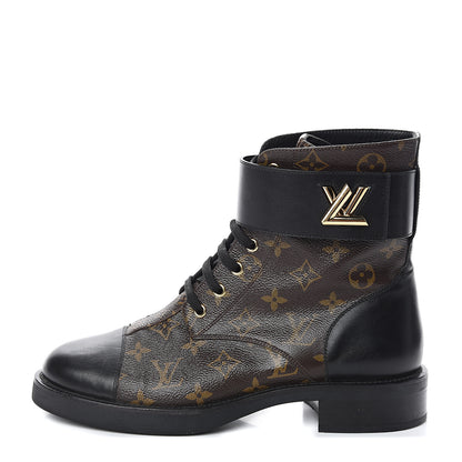 Louis Vuitton Calfskin Monogram Wonderland Flat Ranger Boots 41 Black 1 of 10