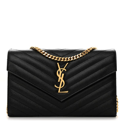 Saint Laurent Grain De Poudre Matelasse Chevron Monogram Chain Wallet Black 1 of 10