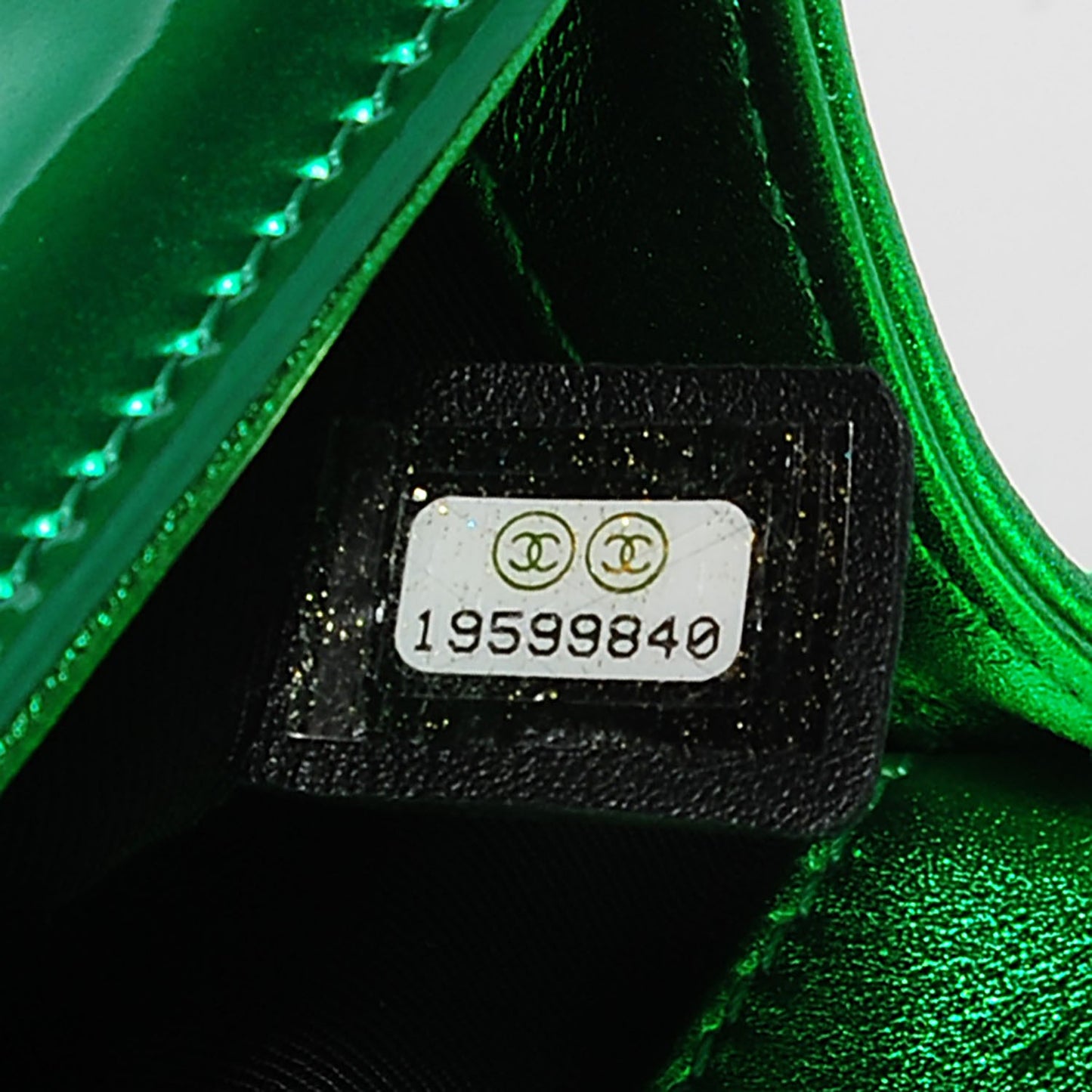 Metallic Patent Calfskin Quilted Small Boy Flap Green
