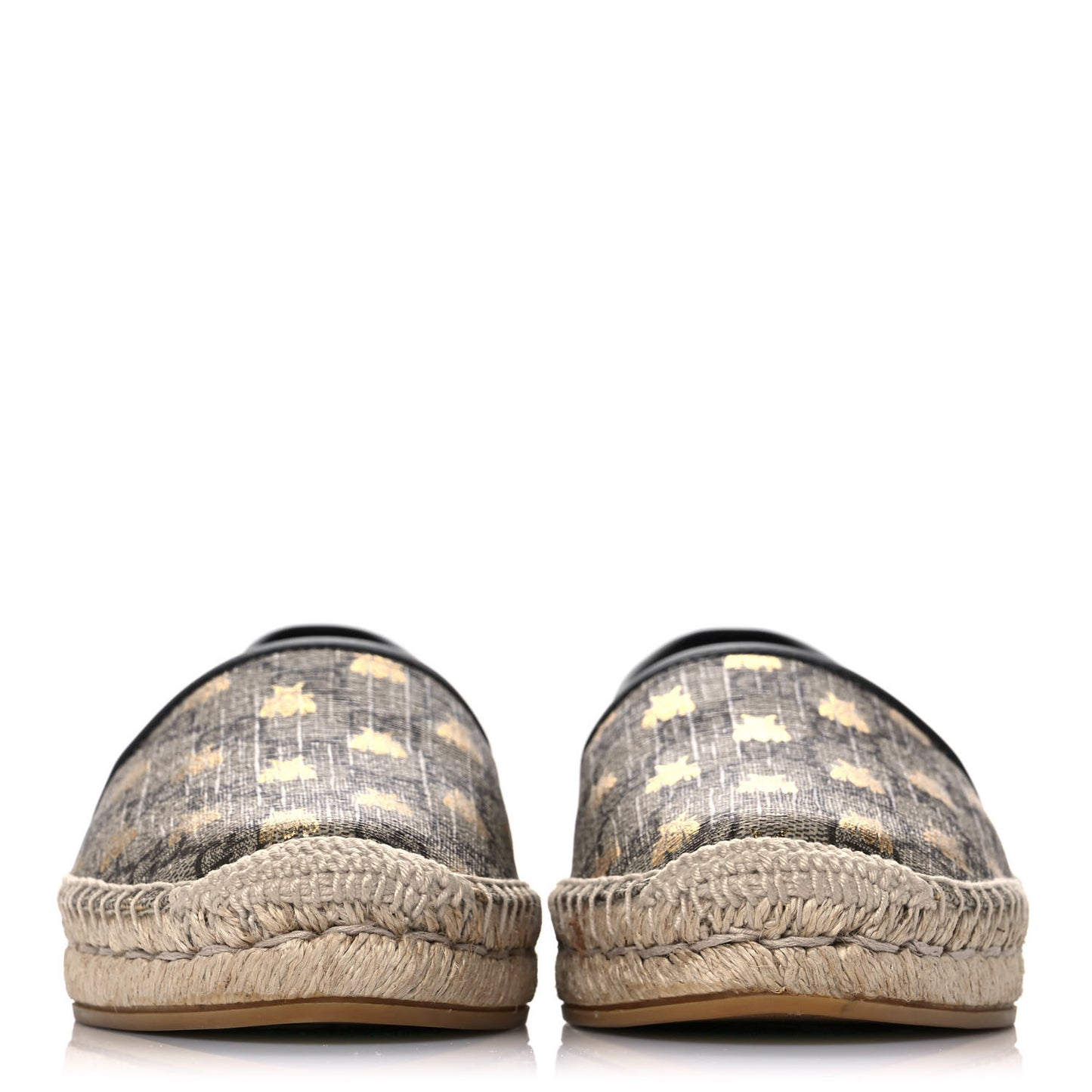 GG Supreme Monogram Bees Espadrille Flats 37.5 Beige Ebony Oro Black