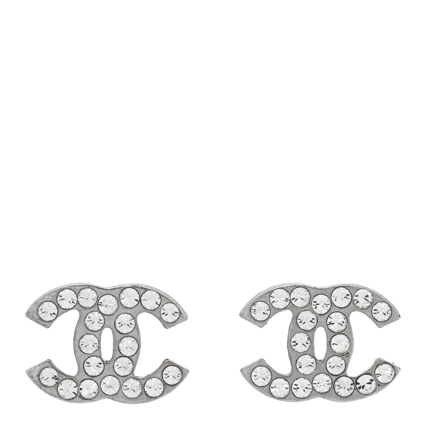 Metal Crystal CC Earrings Silver