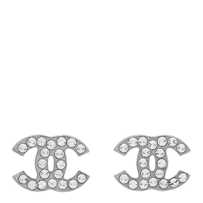 Chanel Metal Crystal CC Earrings Silver 1 of 4