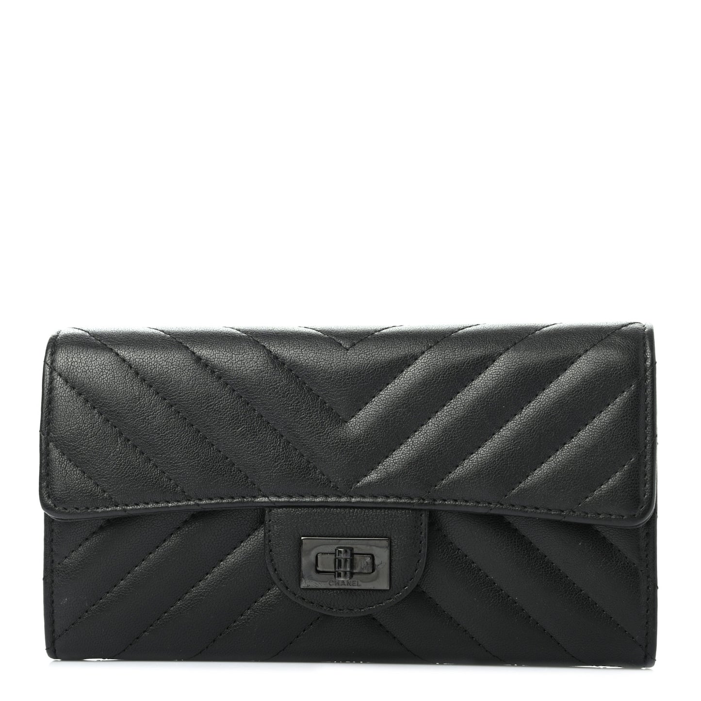 Aged Calfskin Chevron Quilted 2.55 Reissue Flap Wallet So Black