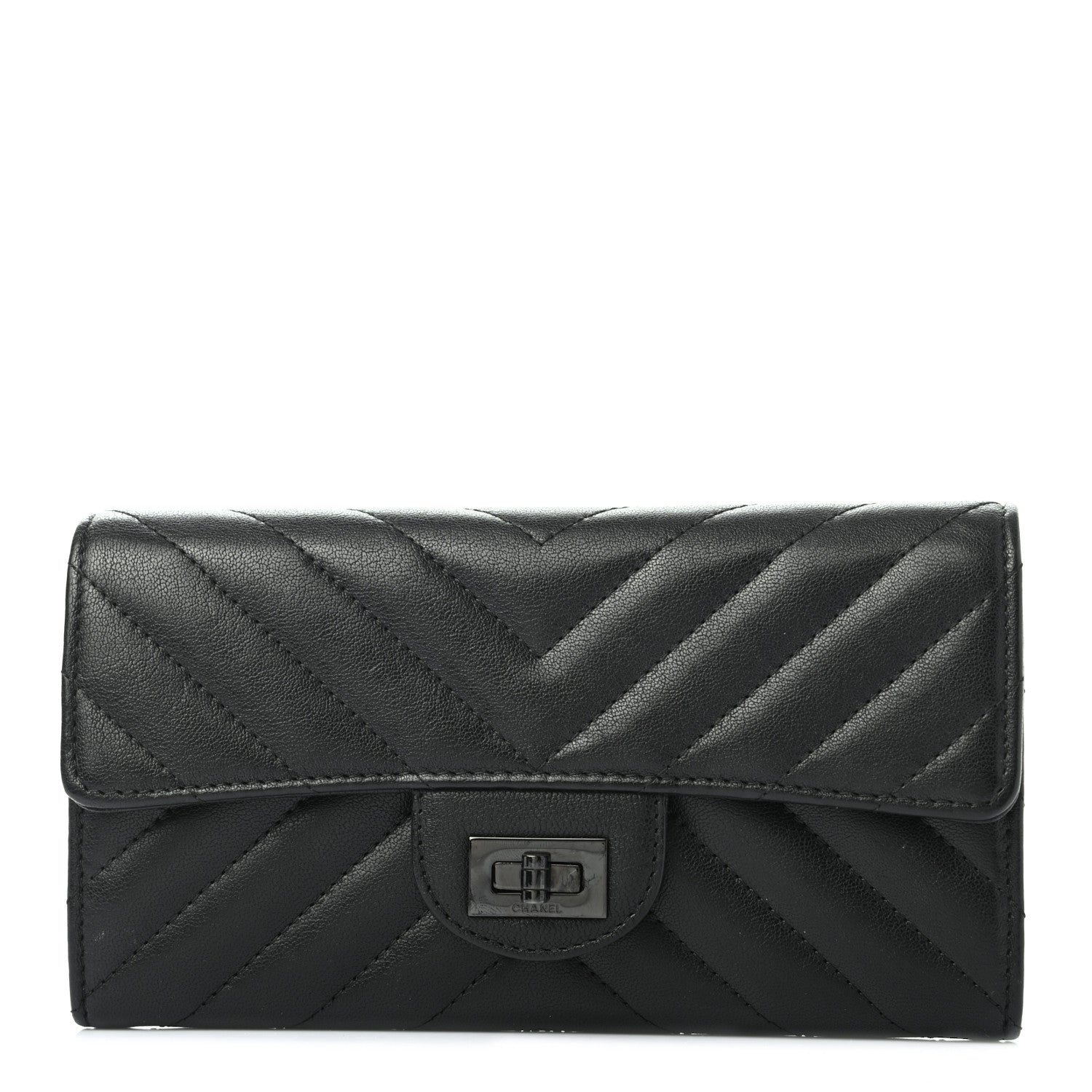 Chanel Aged Calfskin Chevron Quilted 2.55 Reissue Flap Wallet So Black 1 of 8