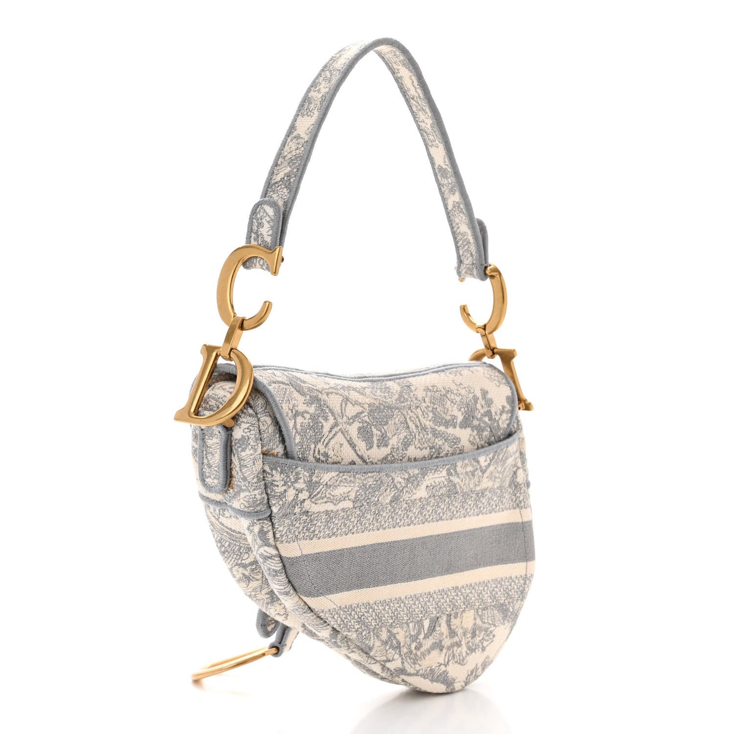 Canvas Embroidered Toile de Jouy Saddle Bag Gray