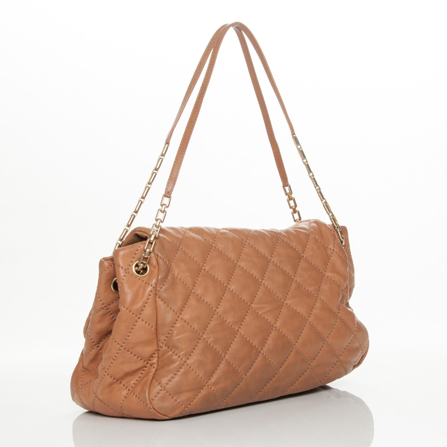 Calfskin Quilted Jumbo Retro Chain Accordion Flap Dark Beige