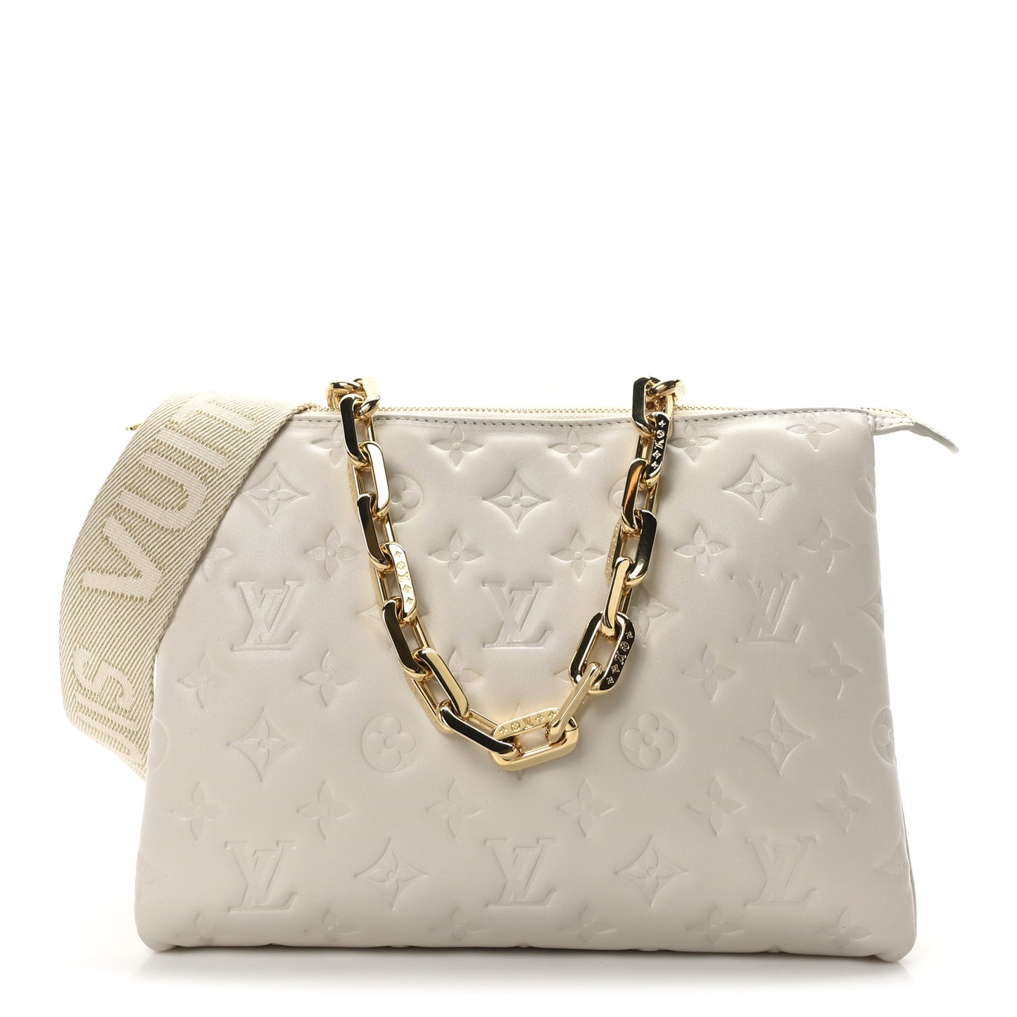 Lambskin Embossed Monogram Coussin PM Beige Cream