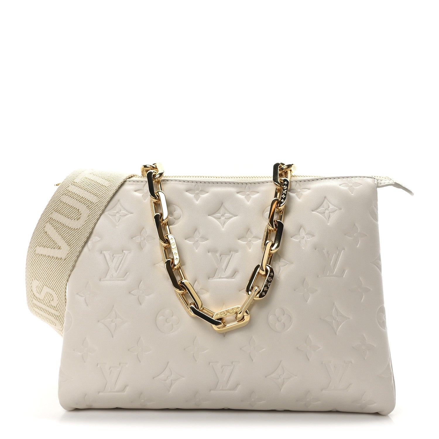 Louis Vuitton Lambskin Embossed Monogram Coussin PM Beige Cream 1 of 9