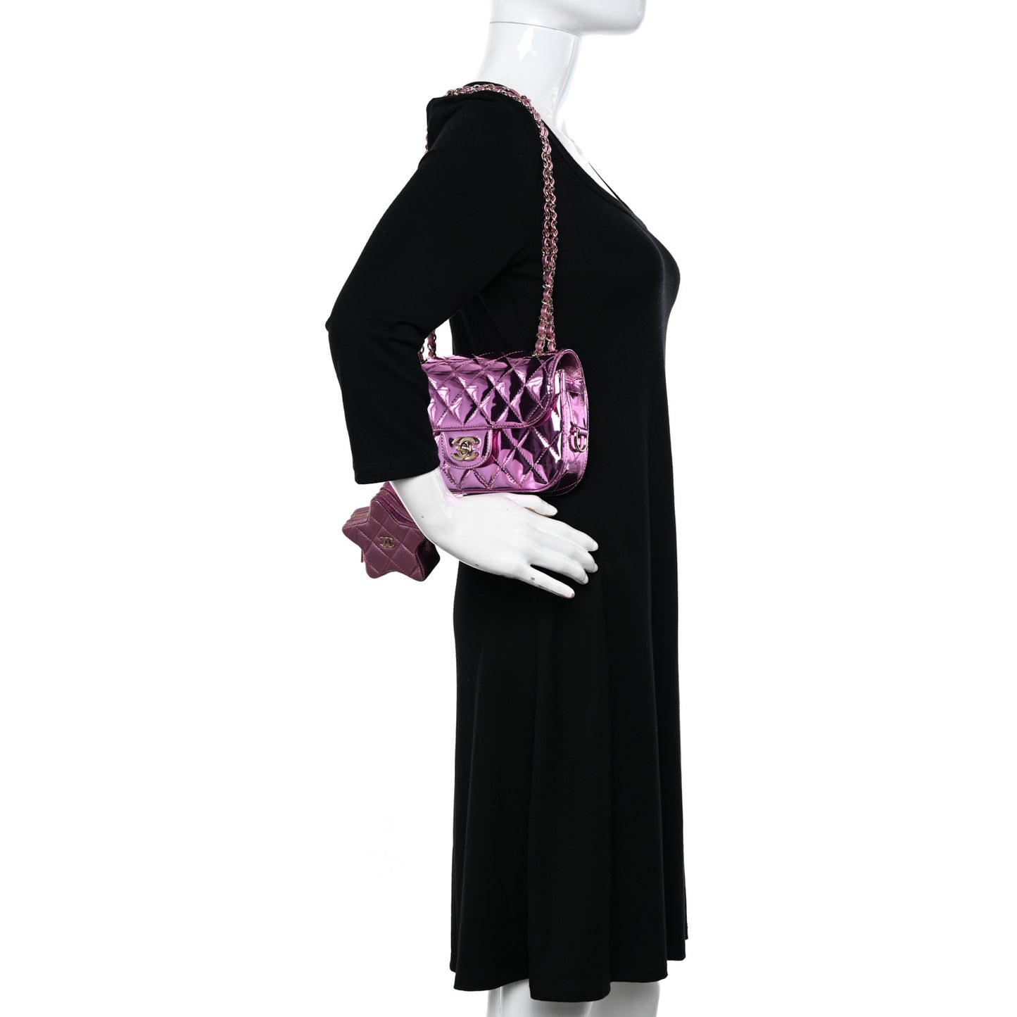 Mirror Calfskin Metallic Calfskin Quilted Hollywood Boulevard Mini Flap With Coin Purse Light Purple