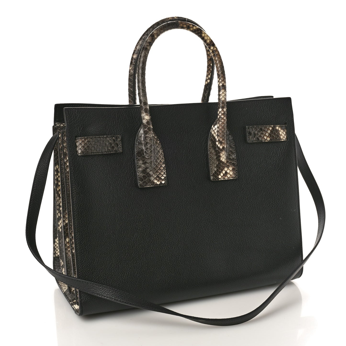 Grained Calfskin Python Embossed Small Sac De Jour Black