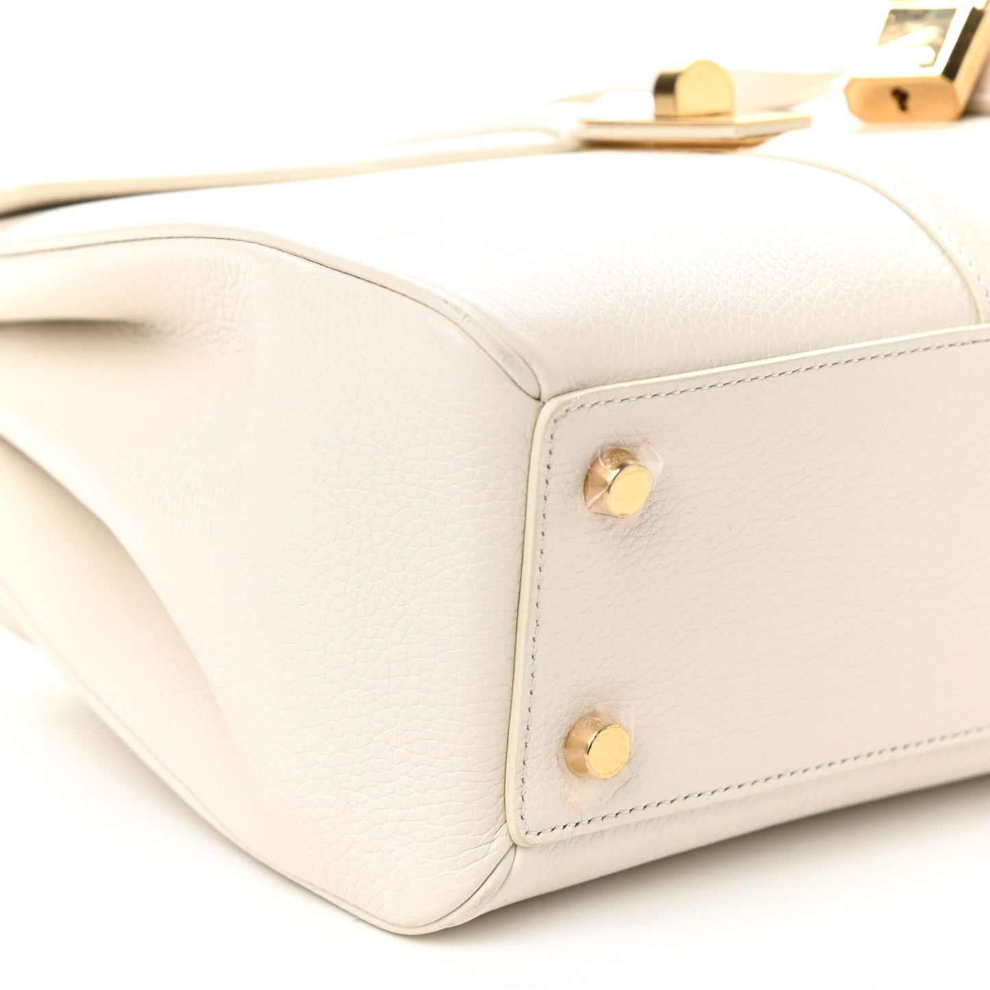 Grained Calfskin Small 16 Top Handle Bag White