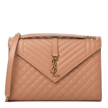 Saint Laurent Grain De Poudre Textured Mixed Matelasse Triquilt Large Monogram Satchel Dune 1 of 10