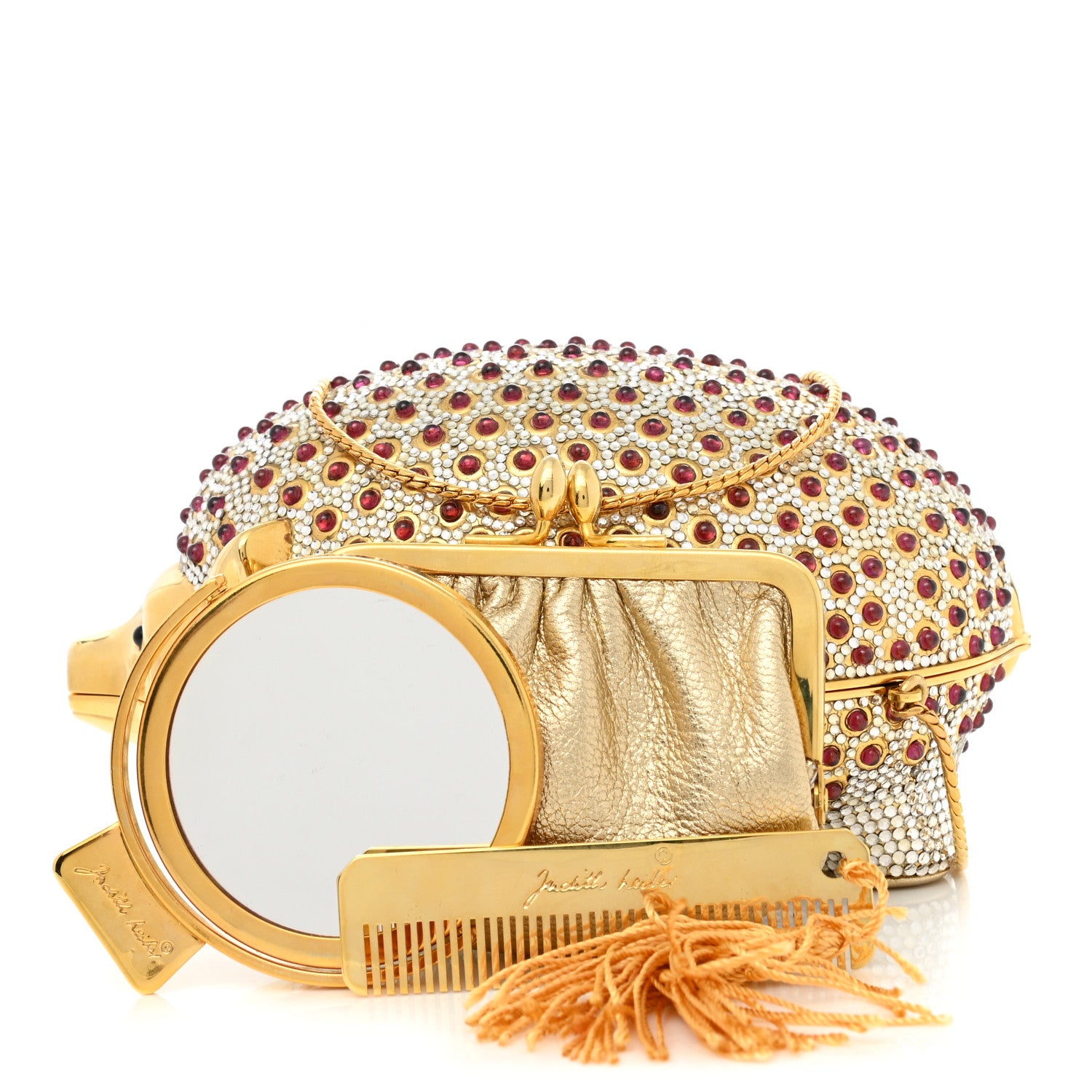 Judith Leiber Swarovski Crystal Hedgehog Wilbur Minaudiere Clutch Gold Silver 3 of 10