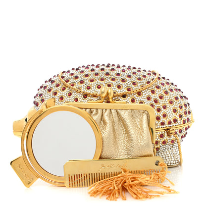 Judith Leiber Swarovski Crystal Hedgehog Wilbur Minaudiere Clutch Gold Silver 3 of 10