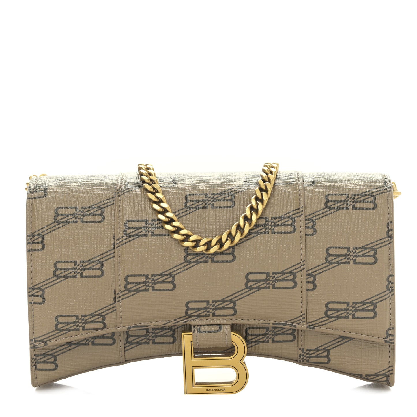 Coated Canvas BB Monogram Hourglass Chain Bag Beige Brown