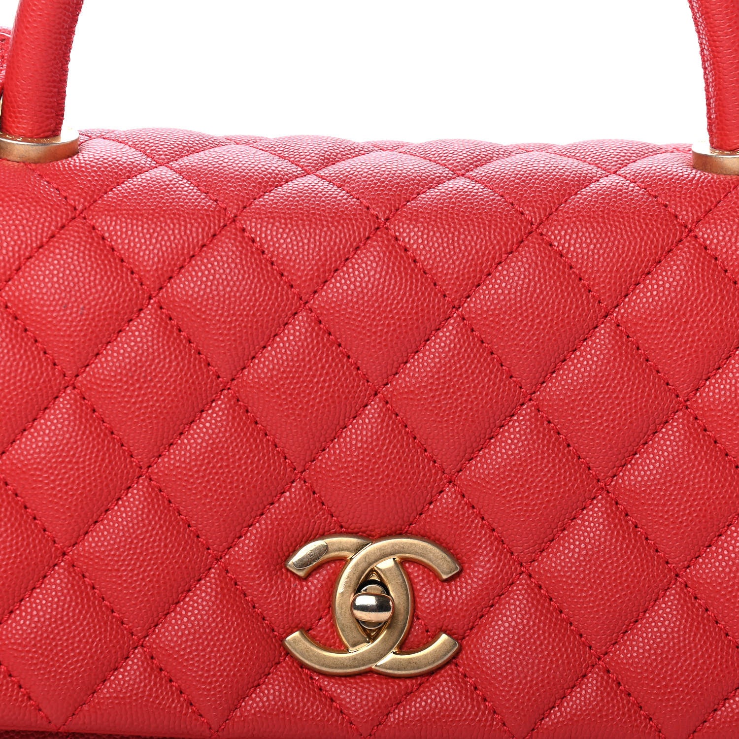 Chanel Caviar Quilted Small Coco Handle Flap Red 8 of 13