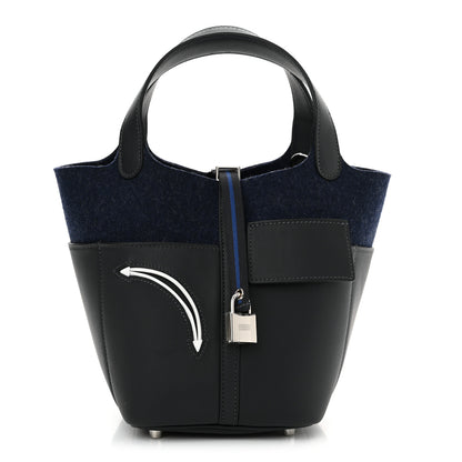 Hermes Wool Felt Swift Go Team Picotin Lock 18 Caban Bleu Nuit 1 of 11