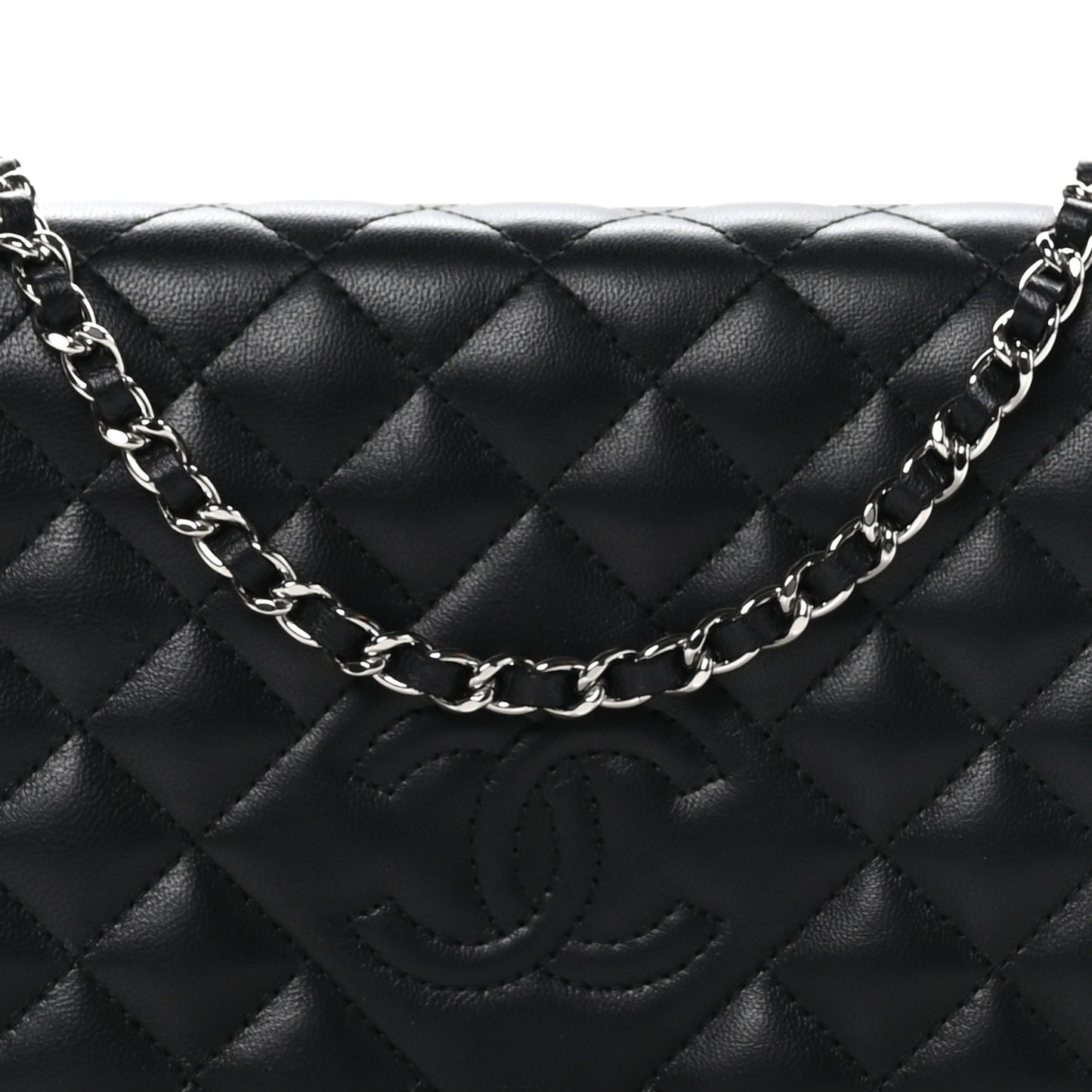Lambskin Quilted Diamond CC Wallet On Chain WOC Black