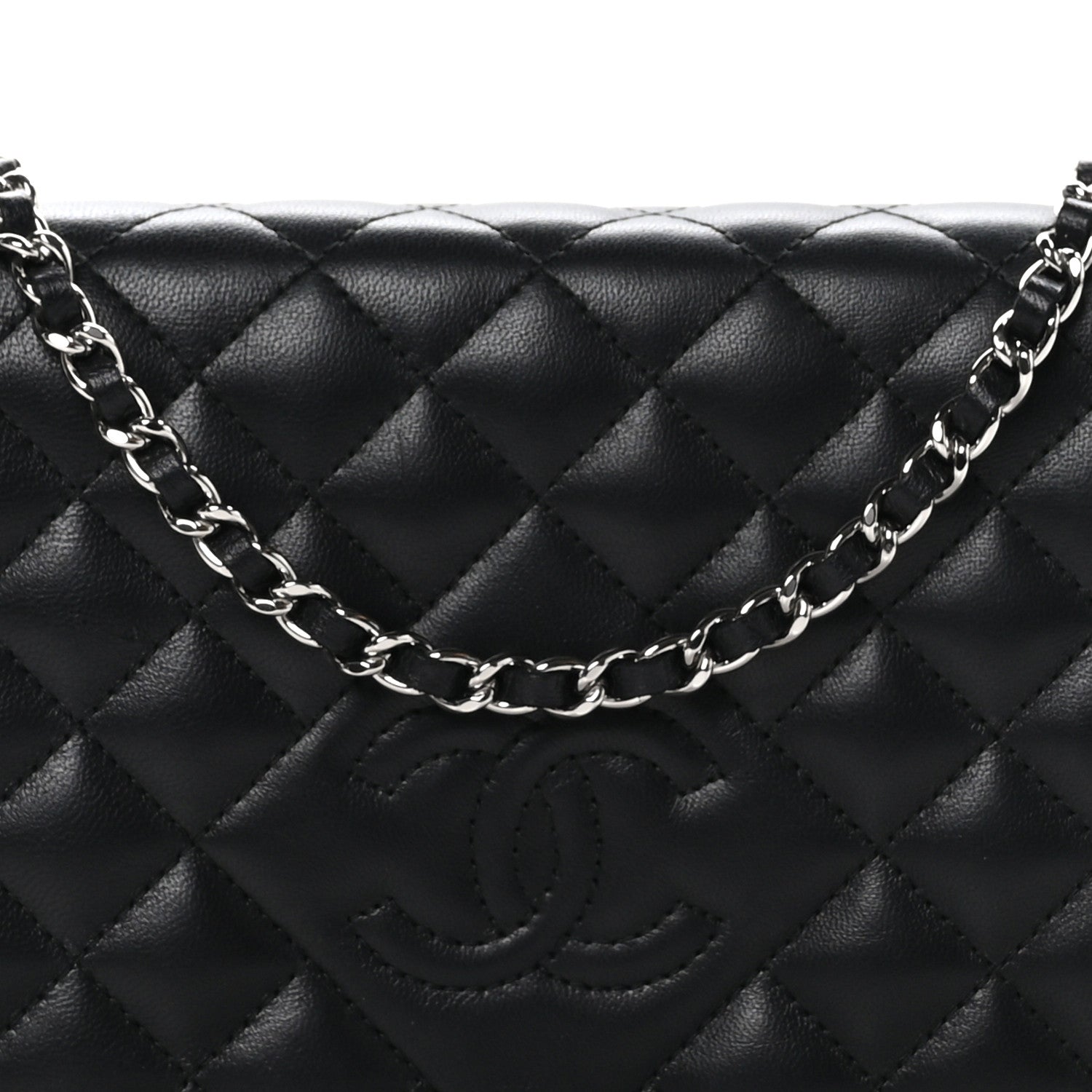 Chanel Lambskin Quilted Diamond CC Wallet On Chain WOC Black 9 of 12