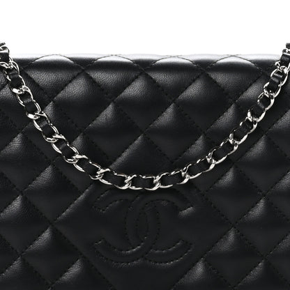 Chanel Lambskin Quilted Diamond CC Wallet On Chain WOC Black 9 of 12