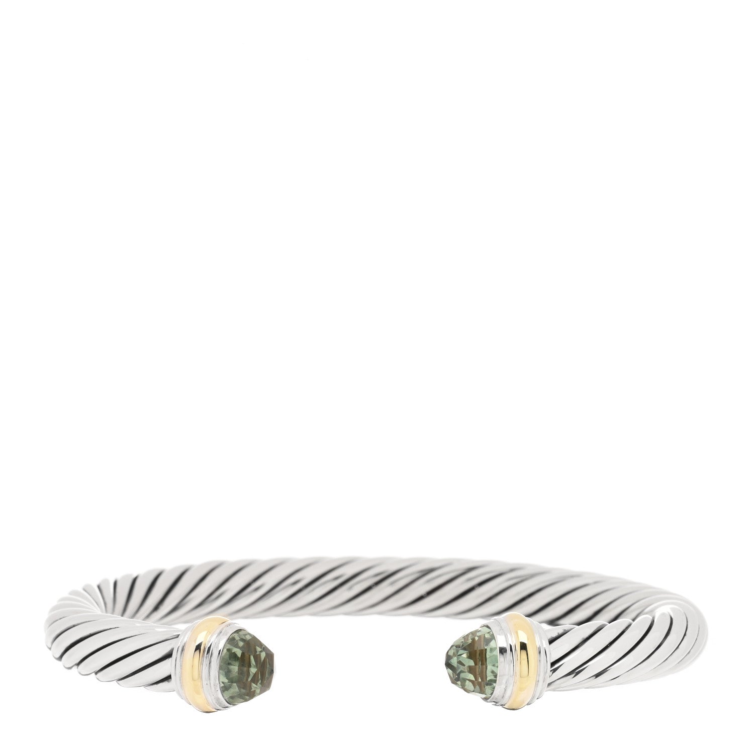 David Yurman Sterling Silver 14K Yellow Gold Prasiolite 7mm Cable Classics Bracelet 1 of 3