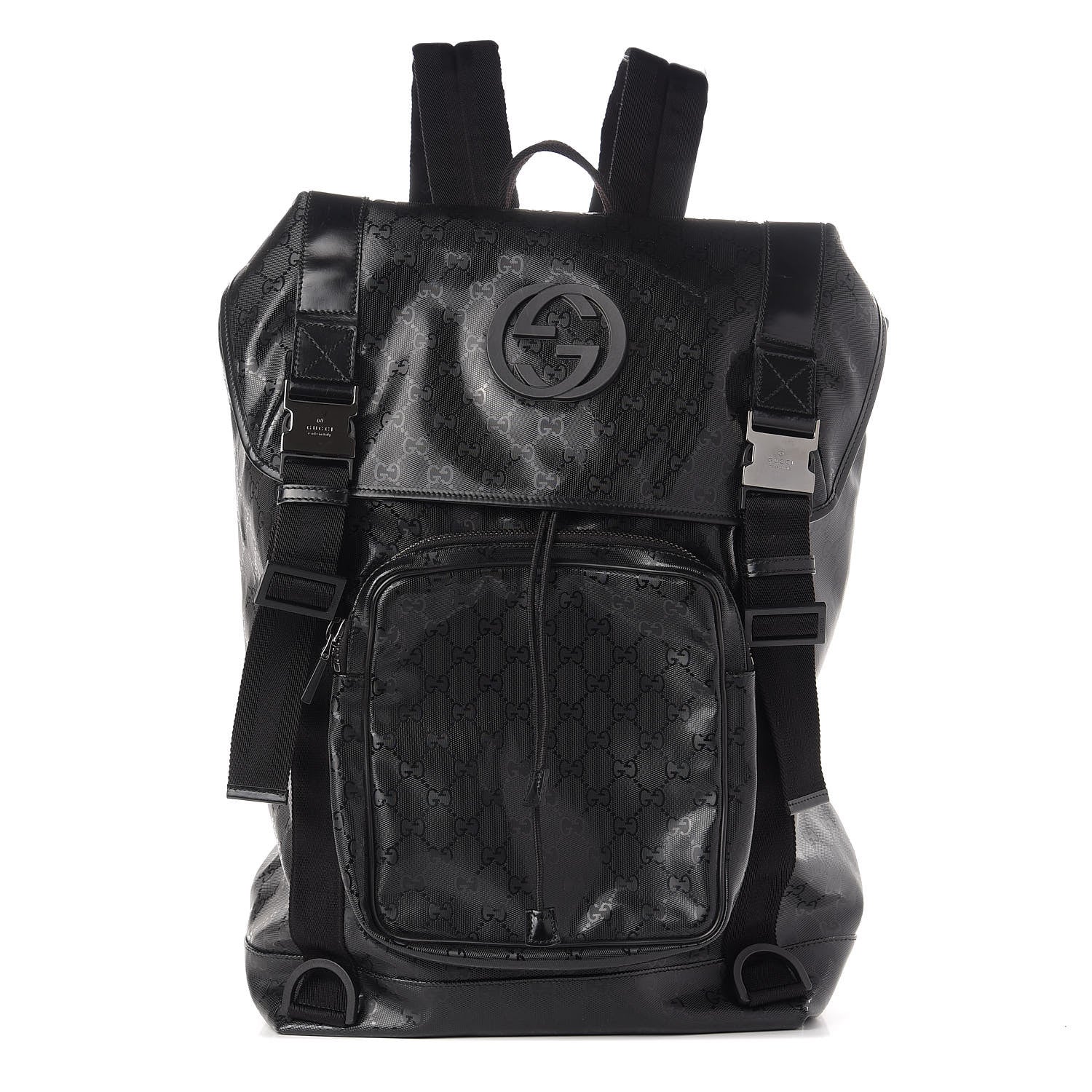 Gucci Imprime Monogram Large Interlocking G Double Buckle Backpack Black 1 of 14