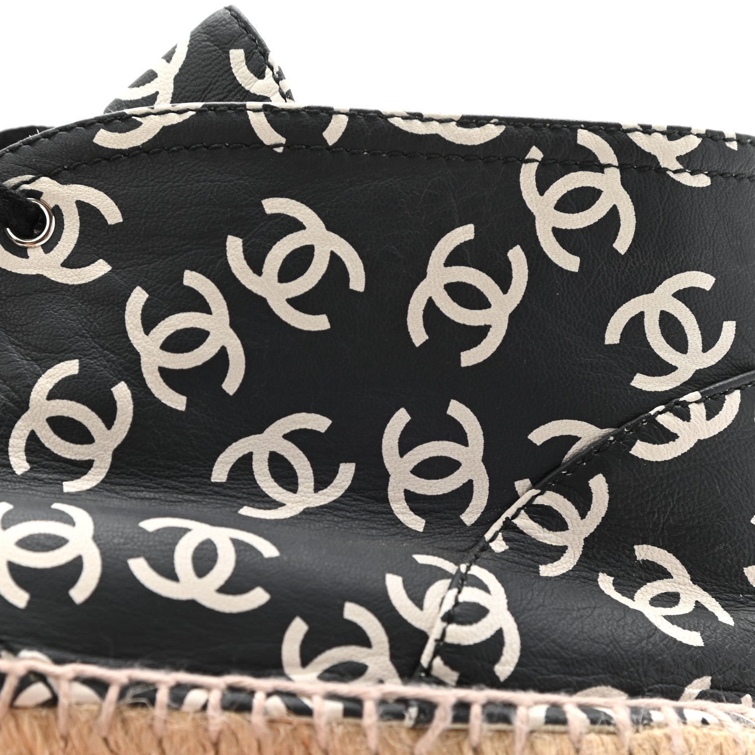 Chanel Lambskin Printed CC Lace Up Espadrilles 38 Black White 12 of 15