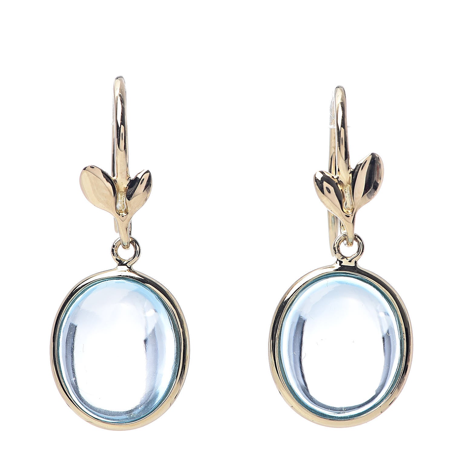 Tiffany 18K Yellow Gold Blue Topaz Paloma Picasso Olive Leaf Drop Earrings 1 of 4