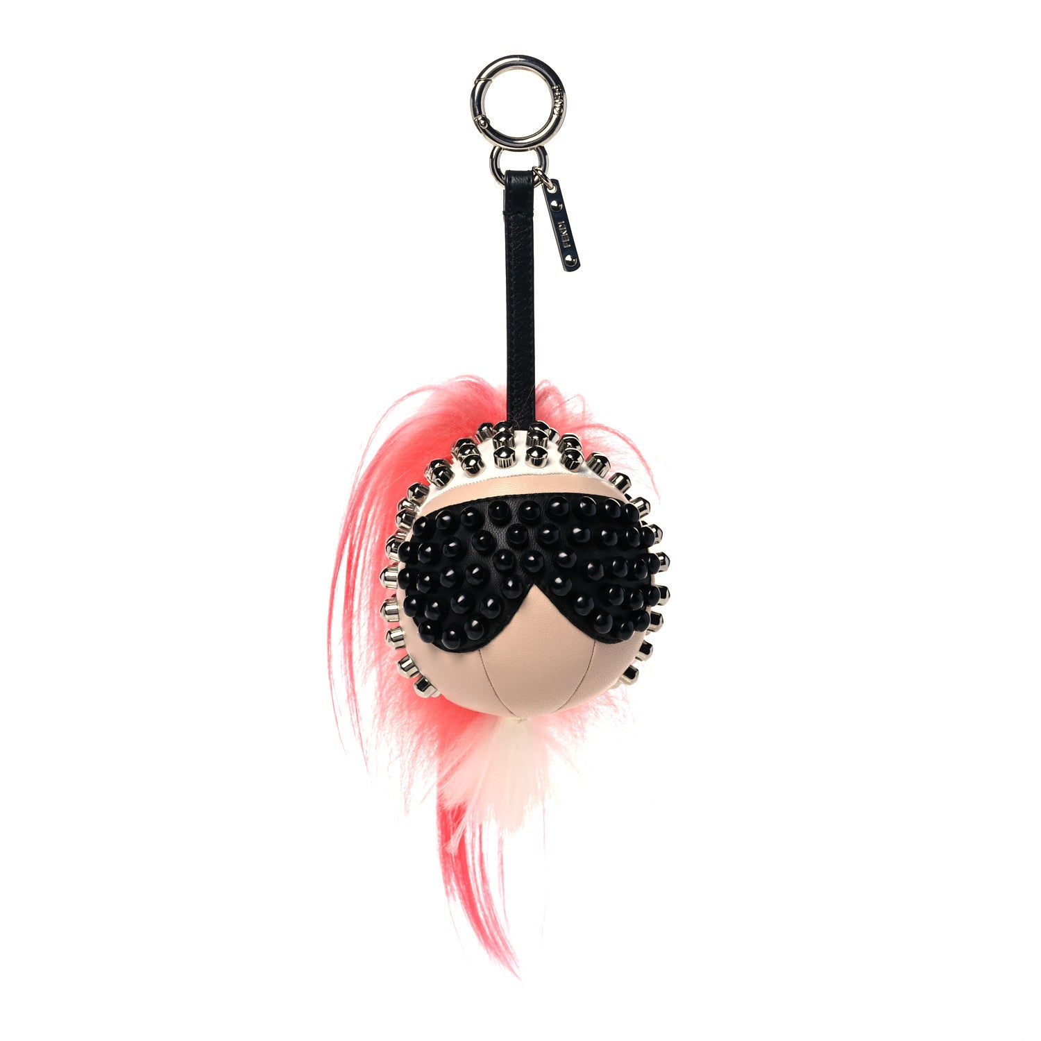 Fendi Shiny Nappa Goat Fox Fur Studded Punkito Karlito Bag Charm White Black Azalea 1 of 5