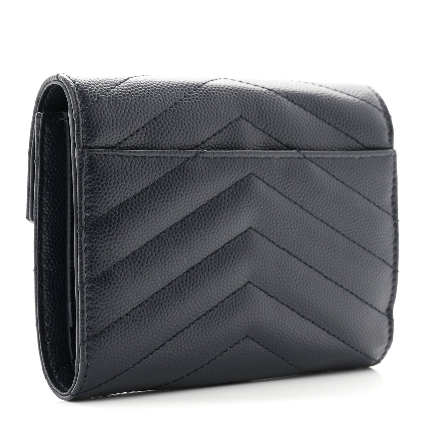 Grain De Poudre Matelasse Chevron Monogram Compact Tri Fold Wallet Deep Marine