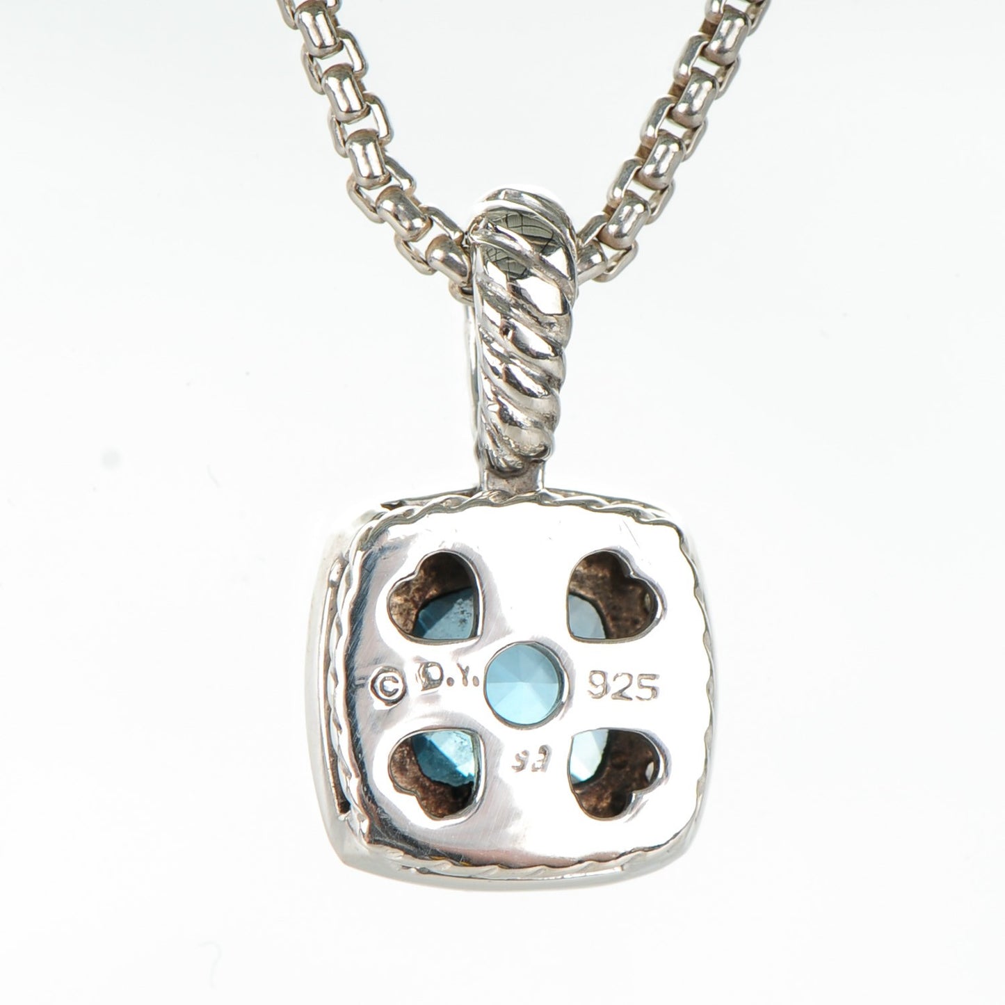 Sterling Silver Diamond Blue Topaz 7mm Petite Albion Pendant Necklace